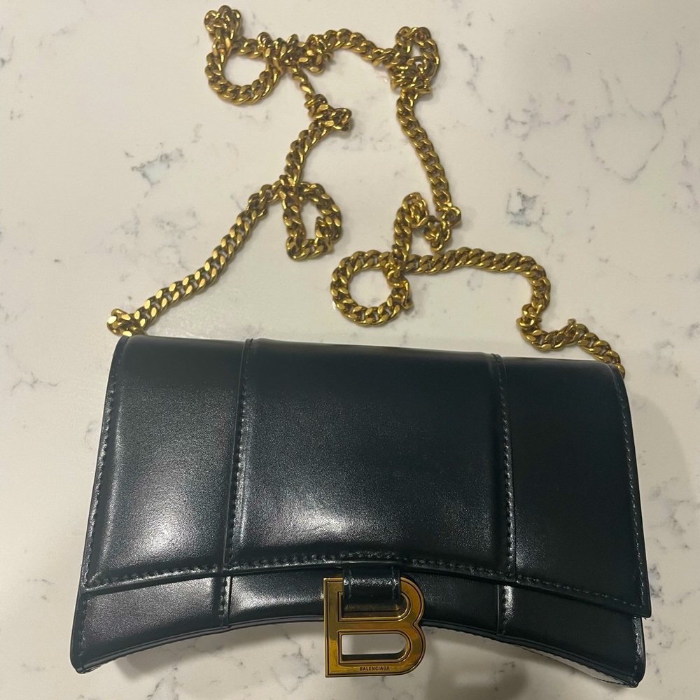 BALENCIAGA Hourglass Leather Wallet on a Chain